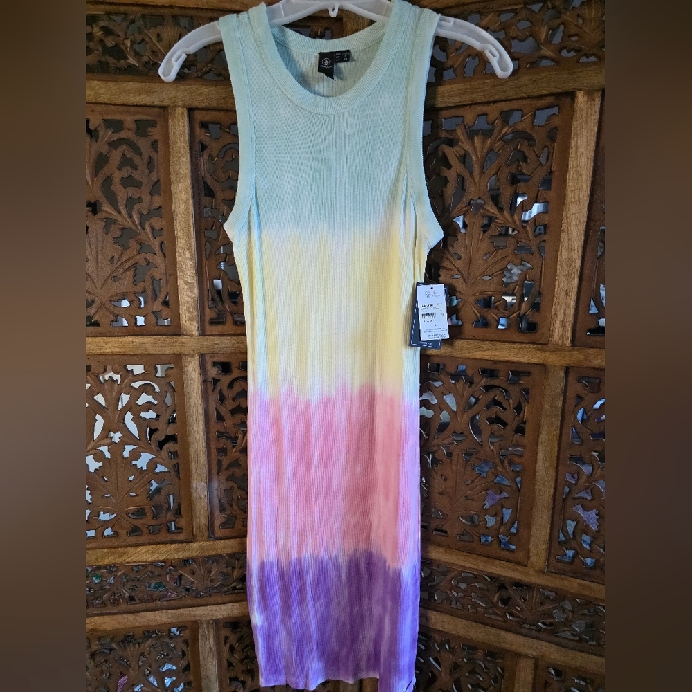 Volcom Tie-Dye Midi Tank Dress in Mint, Yellow, Pink & Purple